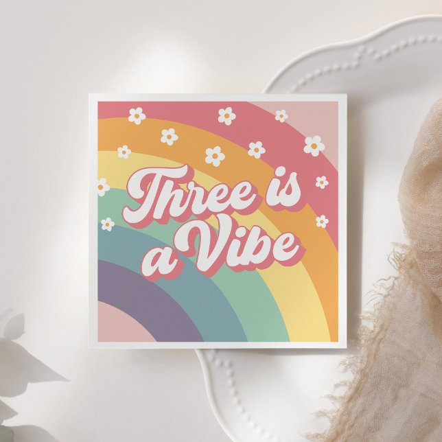 Three is a Vibe Retro 70s Rainbow Daisy Birthday  Napkins (Creator Uploaded)