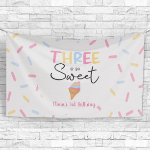 Three Is So Sweet Ice Cream 3rd Birthday Party Banner