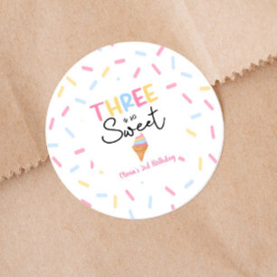 Three Is So Sweet Ice Cream 3rd Birthday Party Classic Round Sticker