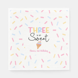 Three Is So Sweet Ice Cream 3rd Birthday Party Napkins