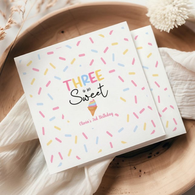 Three Is So Sweet Ice Cream 3rd Birthday Party Napkins (Creator Uploaded)