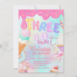 three is so sweet invitation