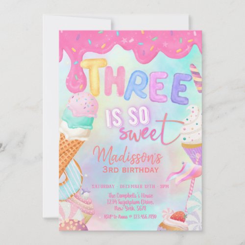 three is so sweet invitation