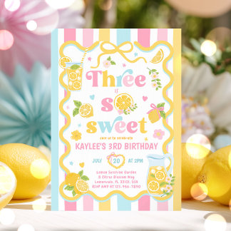 Three Is So Sweet Lemon Summer 3rd Birthday Party Invitation