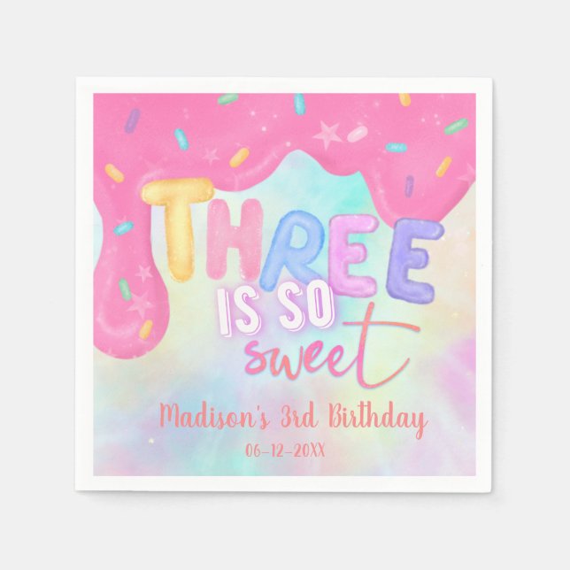 three is so sweet Pink Frosting Napkins (Front)