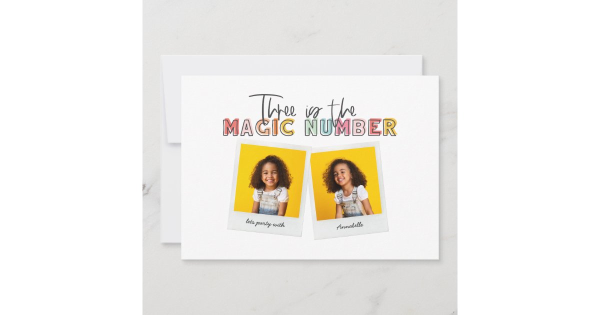Three is the magic number 3rd birthday party announcement | Zazzle