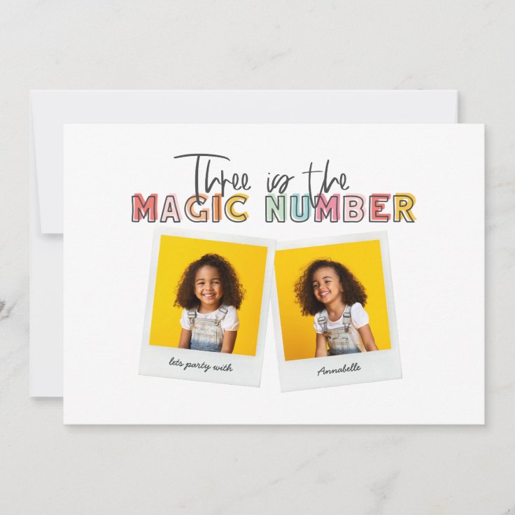 Three is the magic number 3rd birthday party announcement | Zazzle