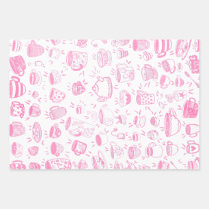 Three It’s Time for Tea 3rd Birthday Invitation Wrapping Paper Sheets
