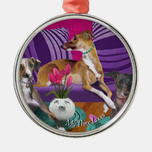 Three Italian Greyhounds Portrait Art Ornament