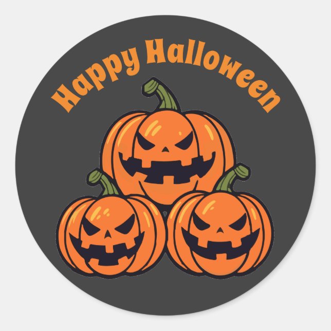 Three jack o'lantern pumpkins classic round sticker (Front)