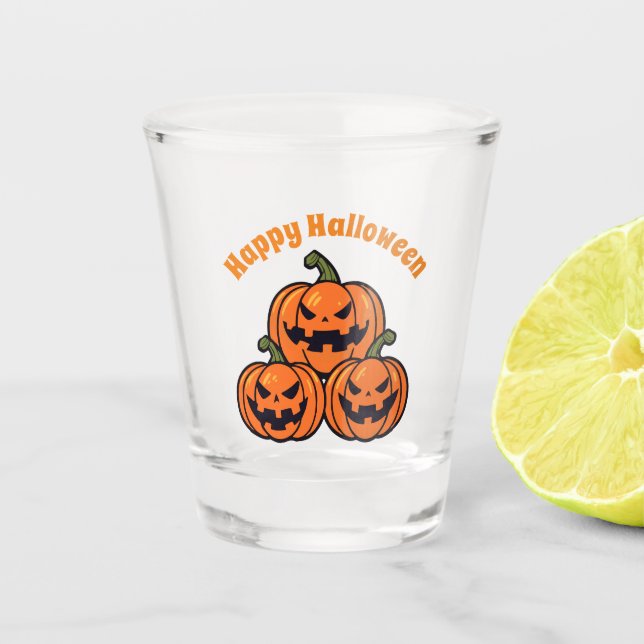 Three jack o'lantern pumpkins shot glass (Front)