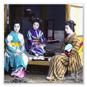 Three Japanese Geisha Vintage Old Japan Photo Print