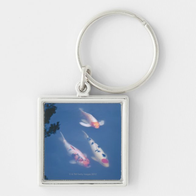 Three Japanese koi fish in pond Keychain (Front)