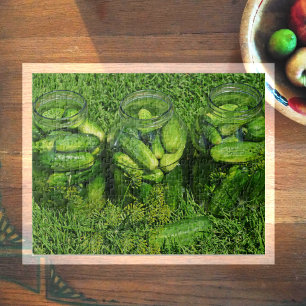 Three Jars of Cucumbers and Dill on Grass Jigsaw Puzzle