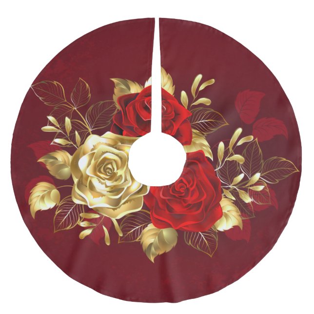 Three Jewelry Roses Brushed Polyester Tree Skirt (Front)