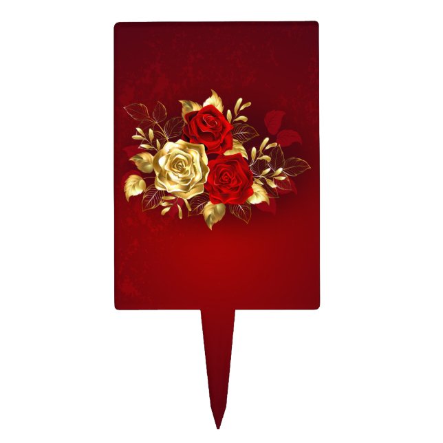 Three Jewelry Roses Cake Topper (Front)