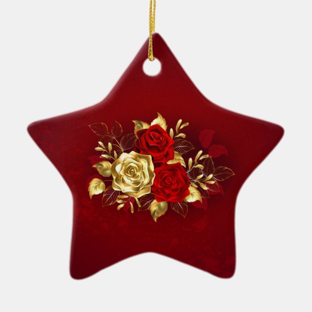 Three Jewelry Roses Ceramic Ornament (Front)