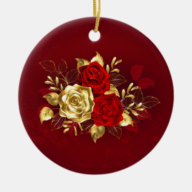 Three Jewelry Roses Ceramic Ornament (Front)