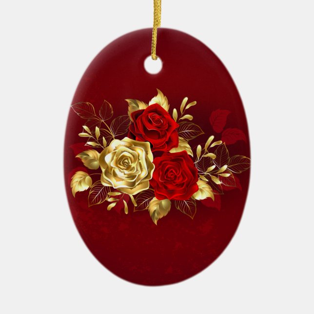 Three Jewelry Roses Ceramic Ornament (Front)
