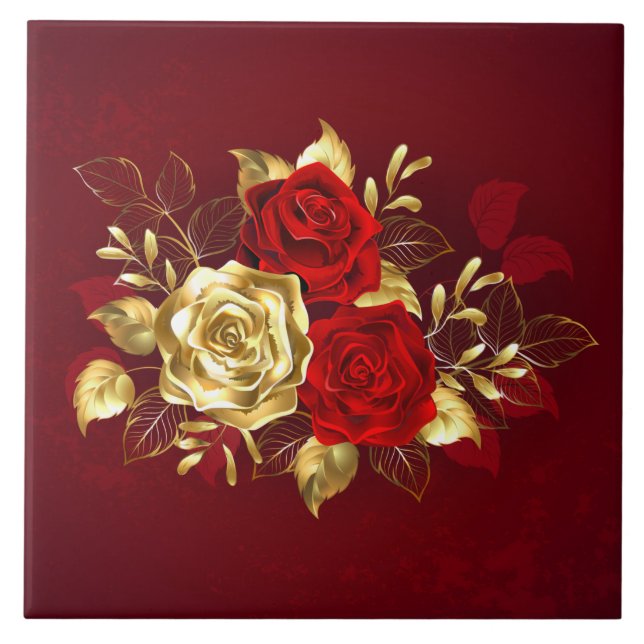 Three Jewelry Roses Ceramic Tile (Front)