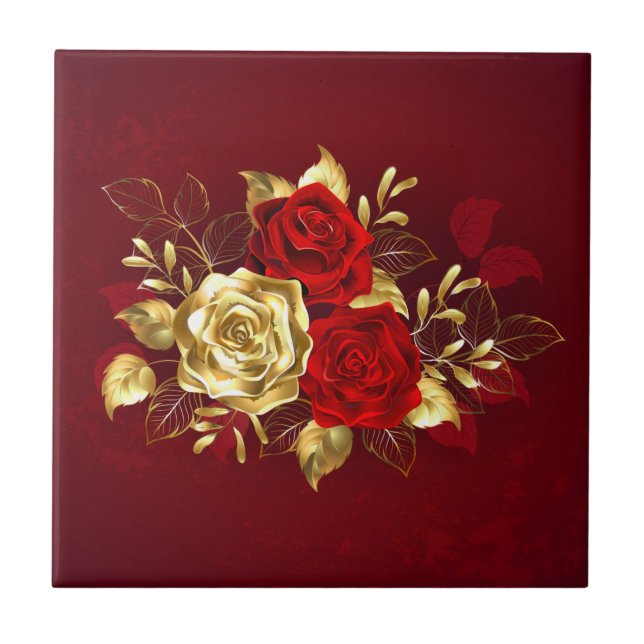 Three Jewelry Roses Ceramic Tile (Front)