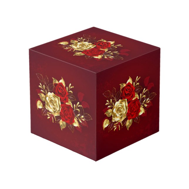 Three Jewelry Roses Cube (Front Angled)