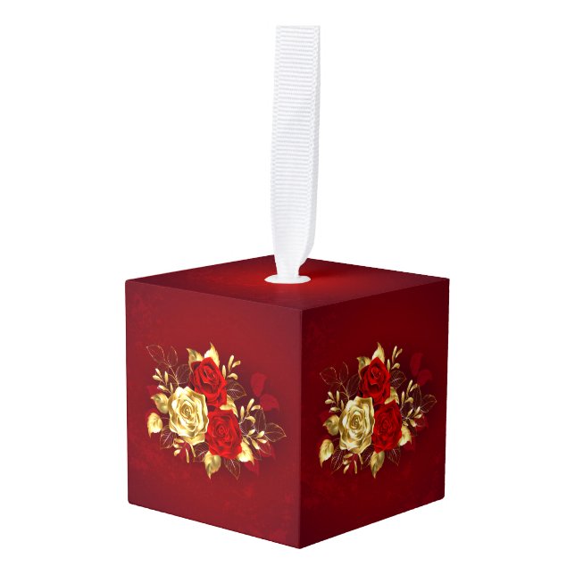 Three Jewelry Roses Cube Ornament (Front Angled)