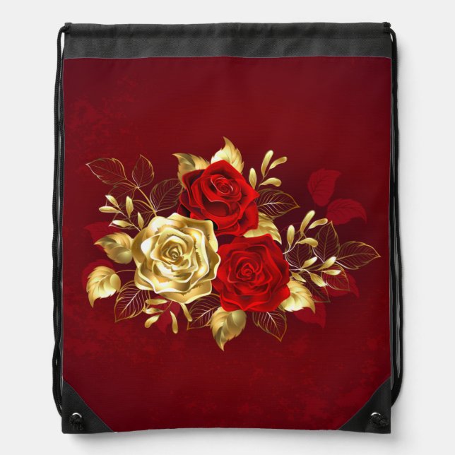 Three Jewelry Roses Drawstring Bag (Front)