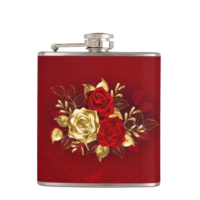 Three Jewelry Roses Flask (Front)