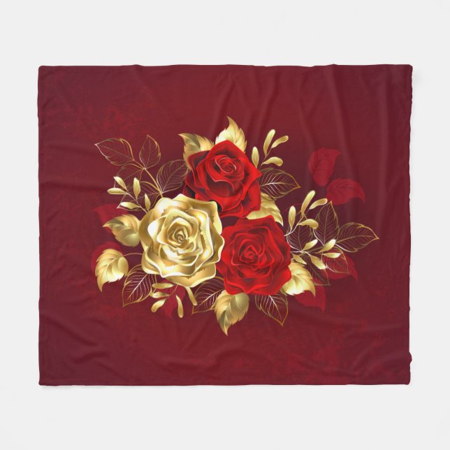 Three Jewelry Roses Fleece Blanket (Front (Horizontal))