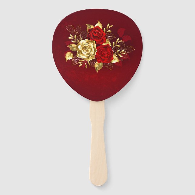 Three Jewelry Roses Hand Fan (Front)