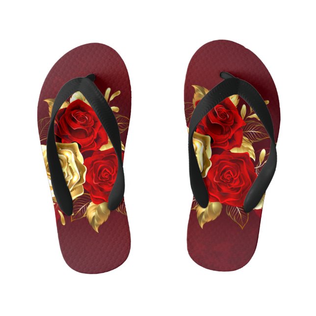 Three Jewelry Roses Kid's Flip Flops (Footbed)