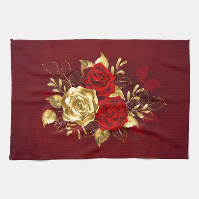Three Jewelry Roses Kitchen Towel (Horizontal)