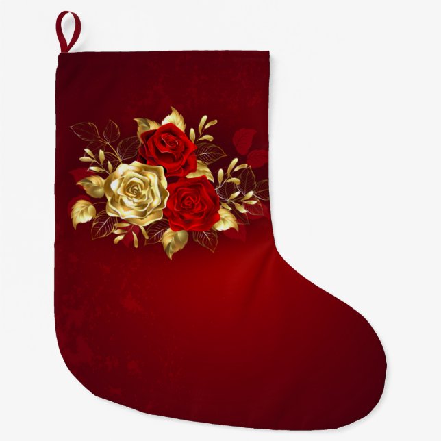 Three Jewelry Roses Large Christmas Stocking (Front)
