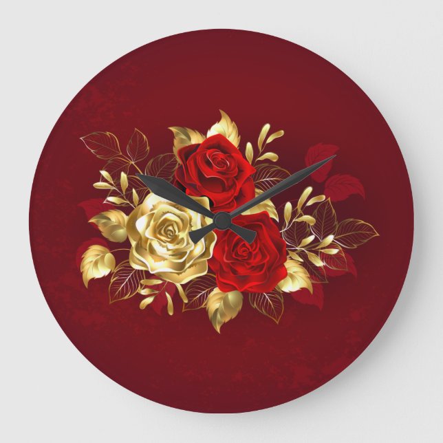 Three Jewelry Roses Large Clock (Front)