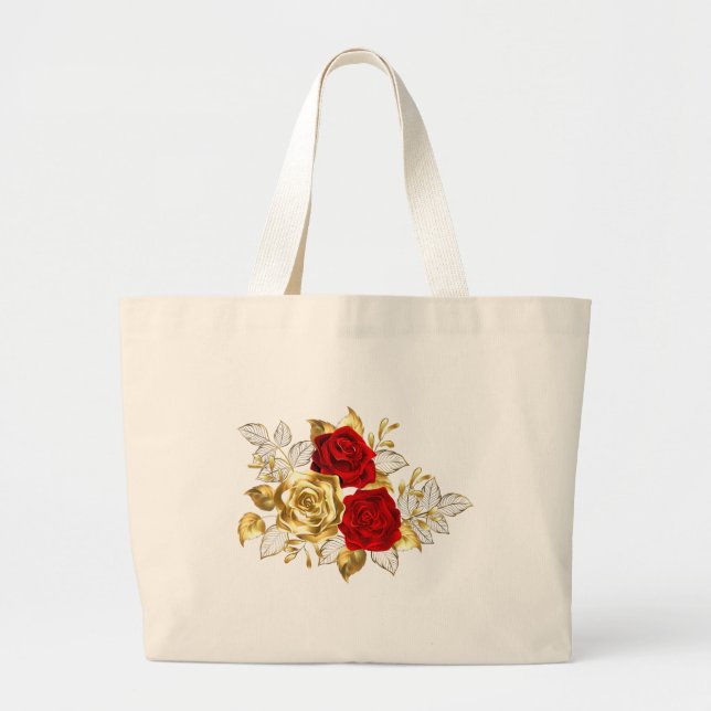 Three Jewelry Roses Large Tote Bag (Front)