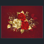 Three Jewelry Roses Letterhead<br><div class="desc">The composition of two artistically painted red roses and one golden rose,  decorated with gold,  jewel leaves on textured background.</div>
