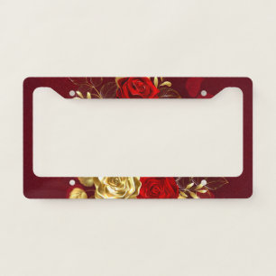 Three Jewelry Roses License Plate Frame