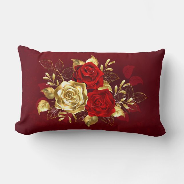 Three Jewelry Roses Lumbar Pillow (Front)