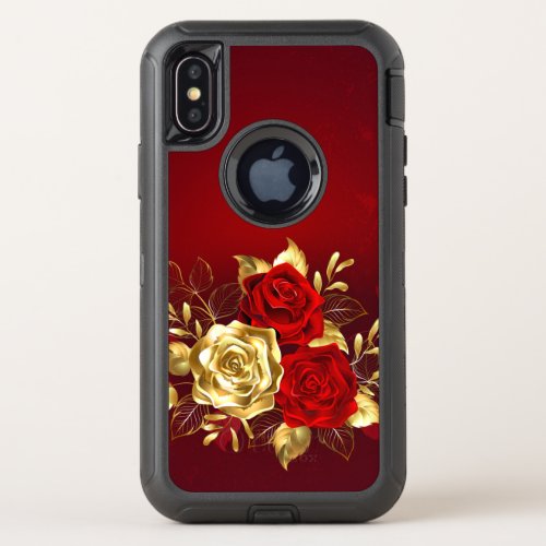 Three Jewelry Roses OtterBox Defender iPhone X Case