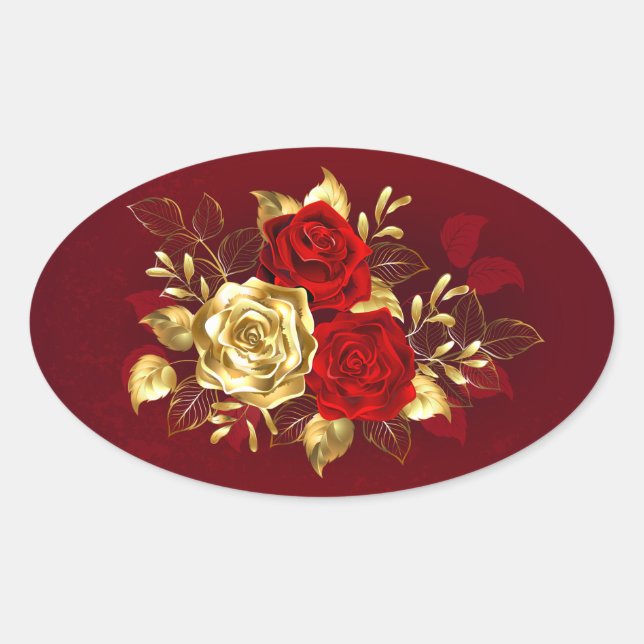 Three Jewelry Roses Oval Sticker (Front)