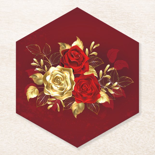 Three Jewelry Roses Paper Coaster (Front)