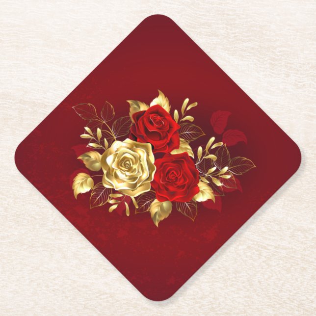 Three Jewelry Roses Paper Coaster (Front)