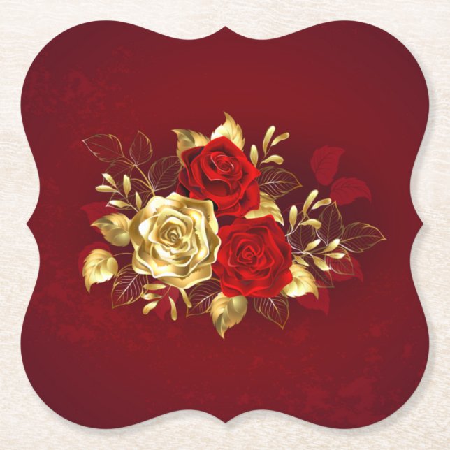 Three Jewelry Roses Paper Coaster (Front)