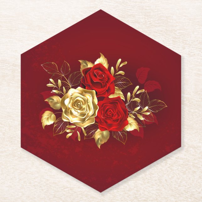Three Jewelry Roses Paper Coaster (Front)