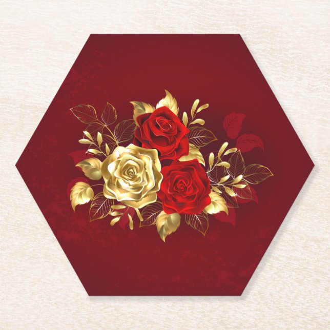 Three Jewelry Roses Paper Coaster (Front)