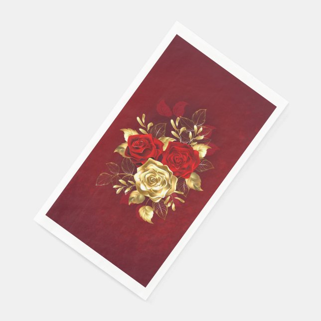 Three Jewelry Roses Paper Guest Towels (Corner)