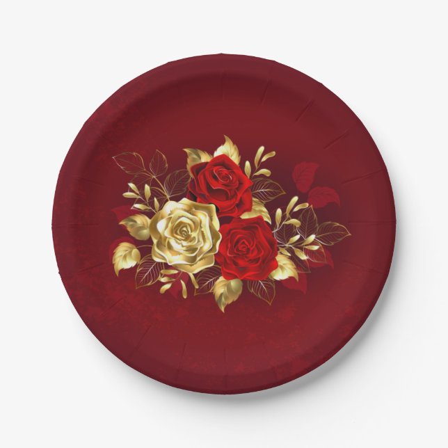 Three Jewelry Roses Paper Plates (Front)