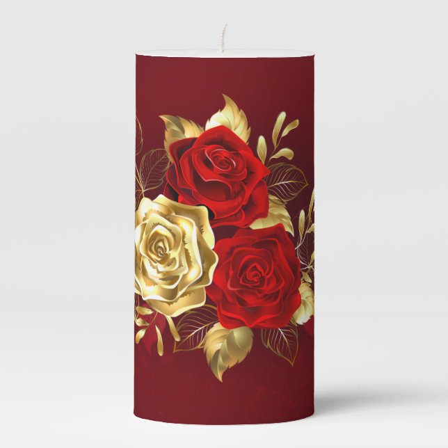 Three Jewelry Roses Pillar Candle (Front)