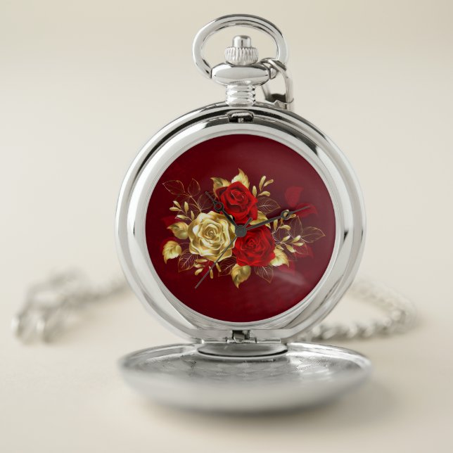 Three Jewelry Roses Pocket Watch (Inside)